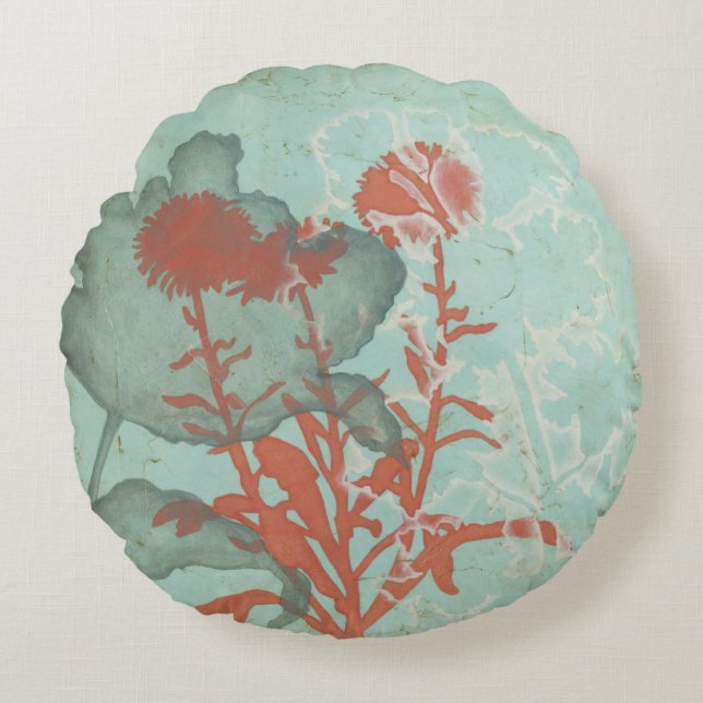 Coussins Ronds Silhouette de Fleurs rouges sur Arrière - plan Tur (Devant)