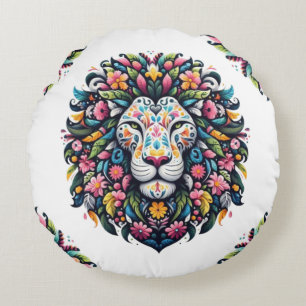Coussins Ronds Silhouette de Lion Floral