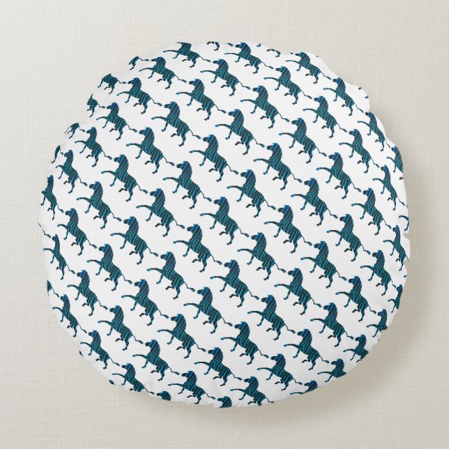 Coussins Ronds Silhouette noire et bleue Zebra (Devant)