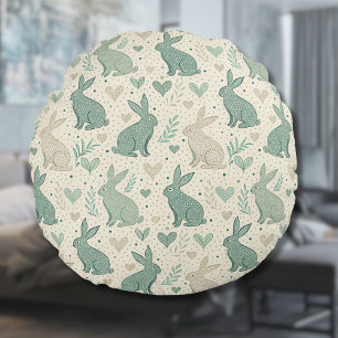 Coussins Ronds Silhouettes de lapin simples et vintage sur fond d