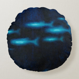 Coussins Ronds Silhouettes de poisson bleu translucide