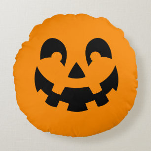 Coussins Ronds Simple Citrouille Noire Visage Sur Halloween Orang