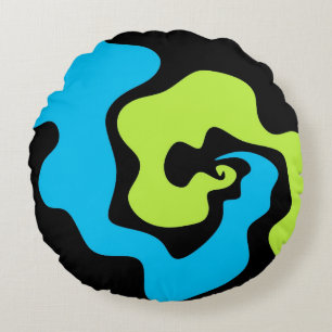 Coussins Ronds Simple et élégant Bleu vert noir formes Abstraites