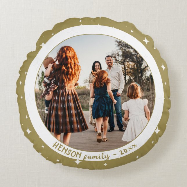 Coussins Ronds Simple Festif Golden Christmas Family Photo (Devant)