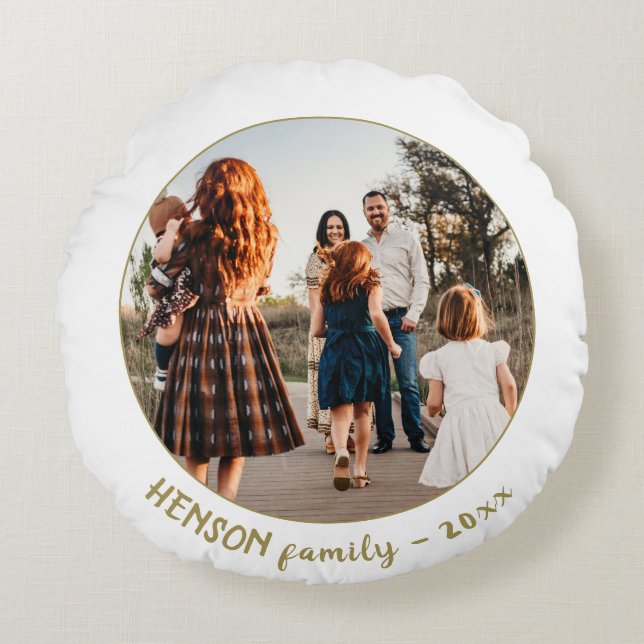 Coussins Ronds Simple Festif Golden Christmas Family Photo (Devant)
