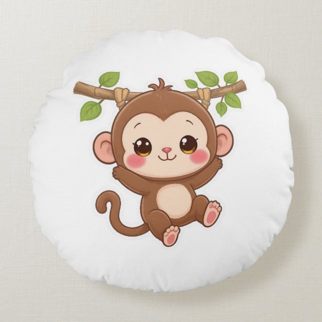 Coussins Ronds Singe Cute Kawaii (Devant)