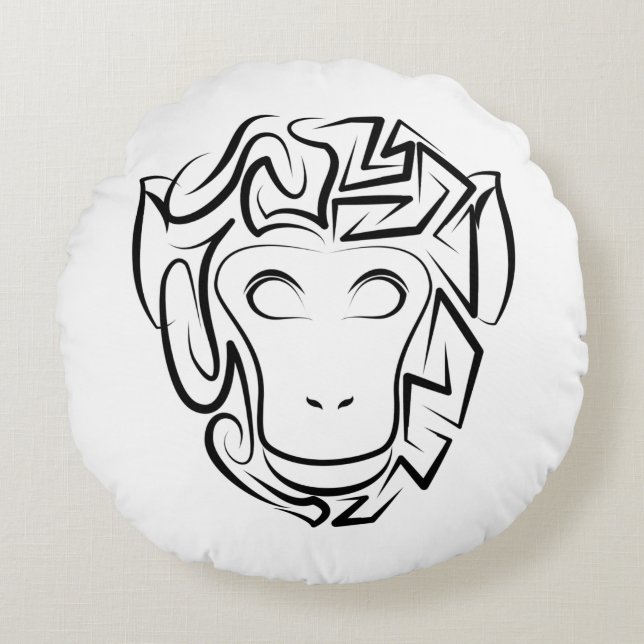 Coussins Ronds Singe tribal noir et blanc (Devant)