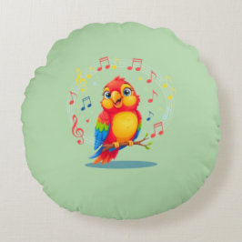 Coussins Ronds **Singing Parrot – Cute Parrot Singing Illustratio