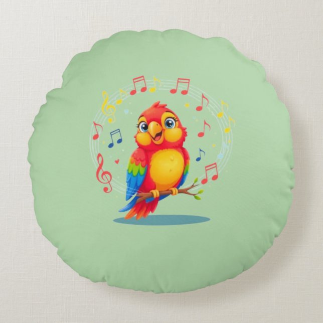 Coussins Ronds **Singing Parrot – Cute Parrot Singing Illustratio (Devant)
