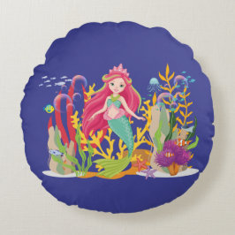 Coussins Ronds Sirène Océanique : cheveux longs