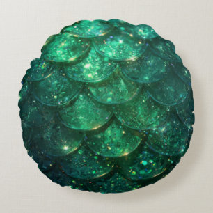 Coussins Ronds Sirène Verte Pailletée Imprimée