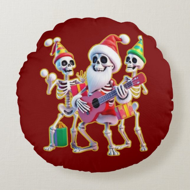Coussins Ronds **Skeleton 3D Christm Santa Party – Funnyas Skelet (Devant)