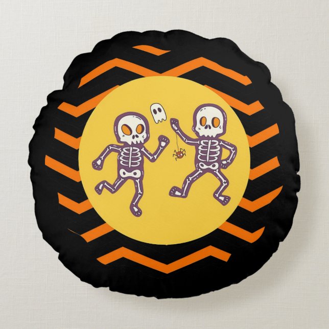Coussins Ronds Skeletons de danse Éffrayante Halloween tendance (Devant)