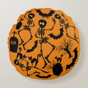 Coussins Ronds Skeletons d'Halloween Macabre Dance
