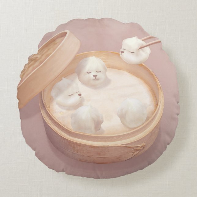 Coussins Ronds Smile Dog - Xiao Long Bao Délice (Devant)