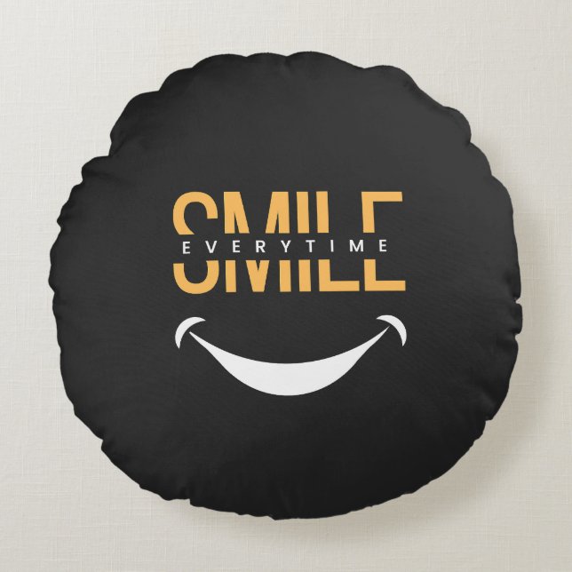 Coussins Ronds Smile Everytime – Spread Positive Vibes Anywhere (Devant)