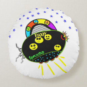 Coussins Ronds Smile Peace Black Spacship Stars Enfants