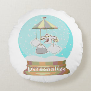 Coussins Ronds Snow globe hiver yeti bébé garçon bleu mignon