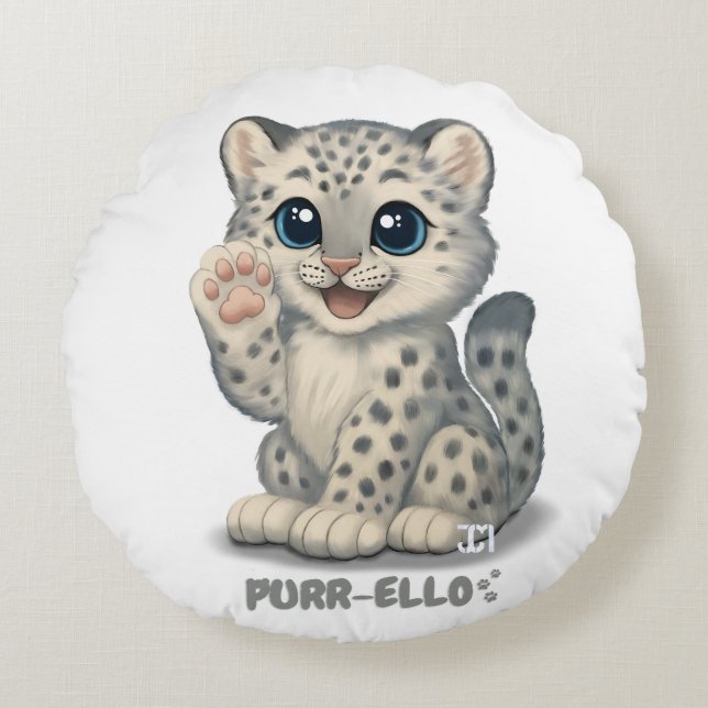 Coussins Ronds Snow leopard - Purr-ello (Devant)