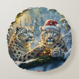 Coussins Ronds Snow Leopards Holiday Design par Rich AMeN Gill