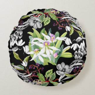 Coussins Ronds Snowdrops & Orchidées : Motif noir croisé