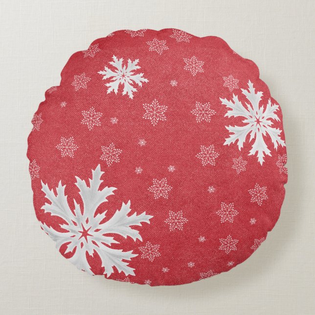 Coussins Ronds Snowflakes à la carte postale de Noël Eve (Devant)