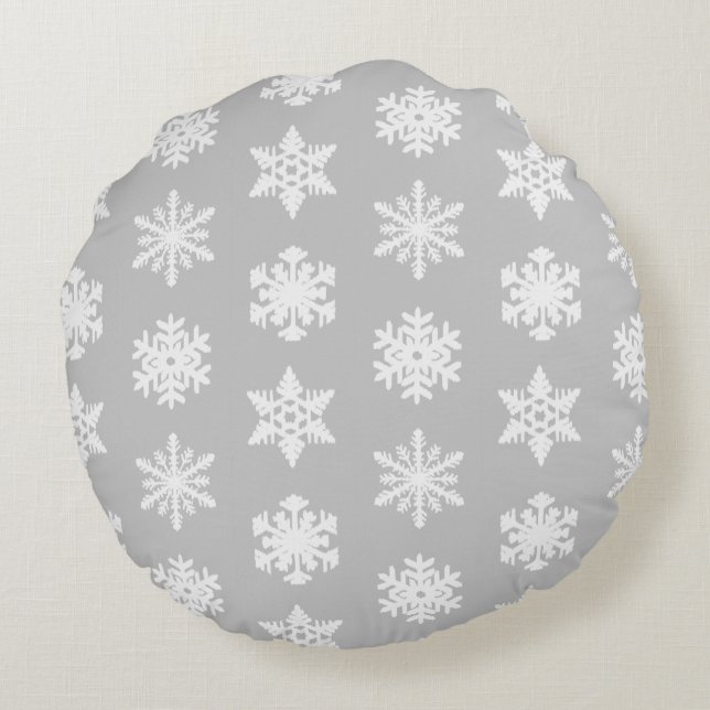 Coussins Ronds Snowflakes Ikat - Gris et blanc argenté (Dos)