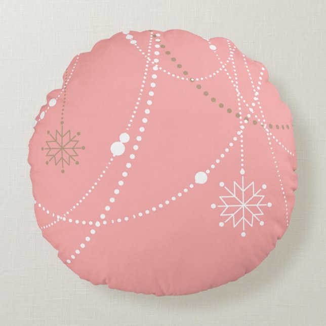 Coussins Ronds Snowflakes rose du milieu du siècle élégant hiver  (Devant)