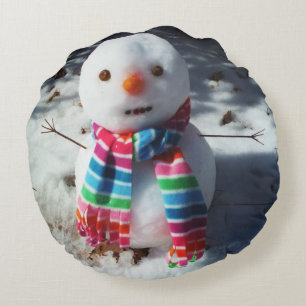 Coussins Ronds Snowman avec arc-en-ciel
