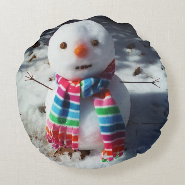 Coussins Ronds Snowman avec arc-en-ciel (Dos)