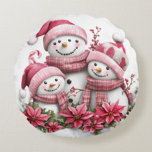 Coussins Ronds Snowman Père Noël Family Circulaire Cushion (Devant)