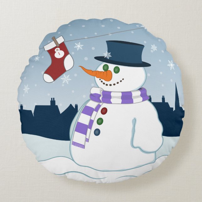 Coussins Ronds Snowman & Stocker Noël (Devant)