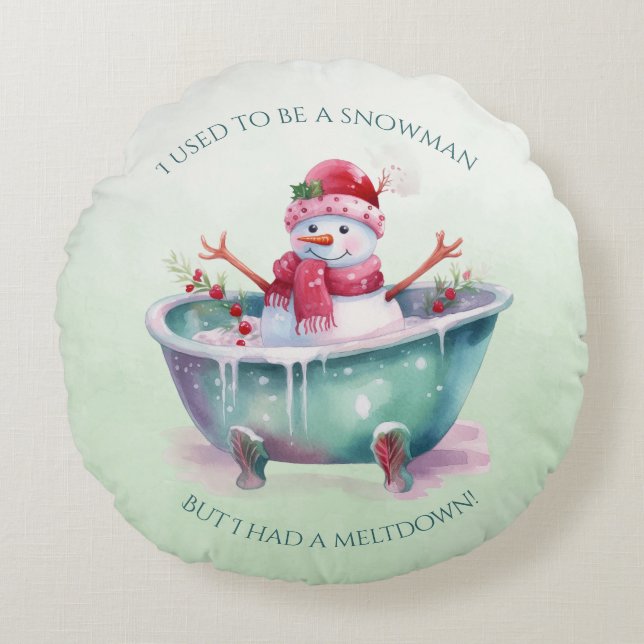 Coussins Ronds Snowman vert et rose dans la baignoire (Devant)