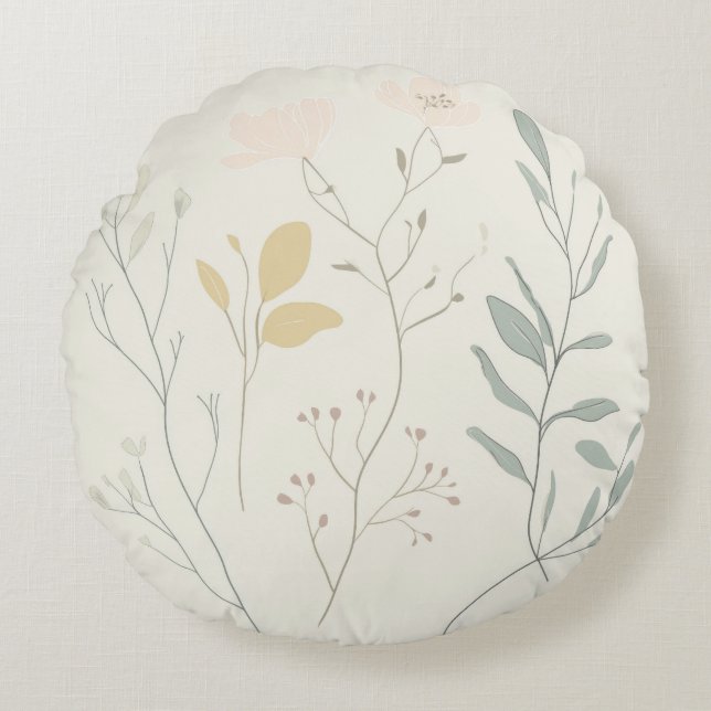 Coussins Ronds Soft Botanical Pillow – Minimal Pastel Floral (Devant)
