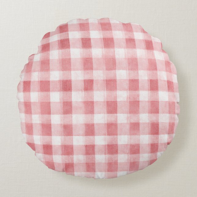 Coussins Ronds Soft Girly Pink White Plaid Stripes   (Devant)