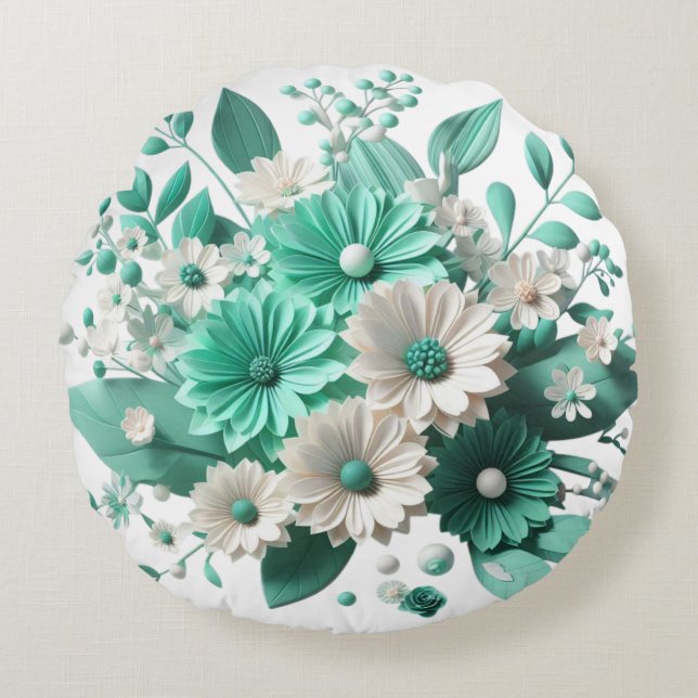 Coussins Ronds Soft mint Floral round cushion for Cozy Spaces (Devant)