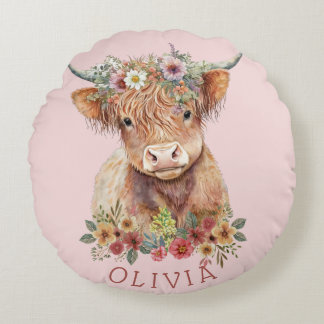 Coussins Ronds Soft Personnalisable Rose Highland Design de vache