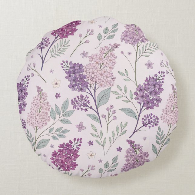 Coussins Ronds Soft Pink and Purple Lilac Floral Pattern   (Dos)