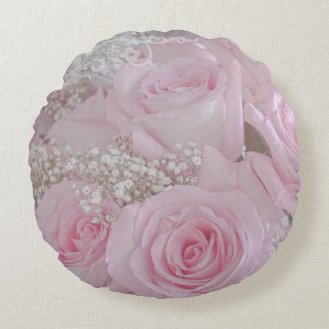 Coussins Ronds Soft Pink Roses and Baby's Breath (Devant)