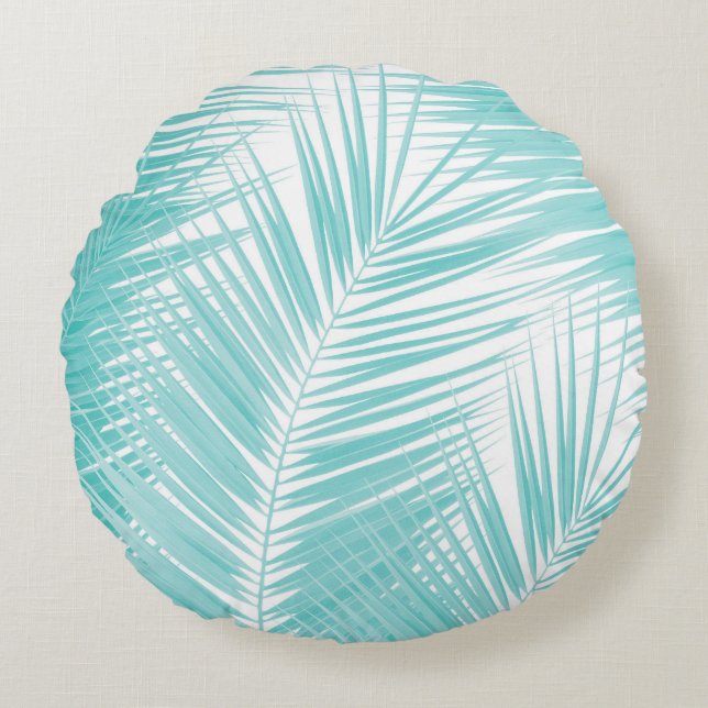 Coussins Ronds Soft Turquoise Palm Feuilles Dream #1a (Devant)