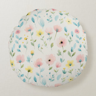 Coussins Ronds soft watercolor meadow blossoms