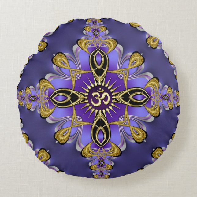 Coussins Ronds Solde pourpre OM Mandala Yoga spirituel (Devant)