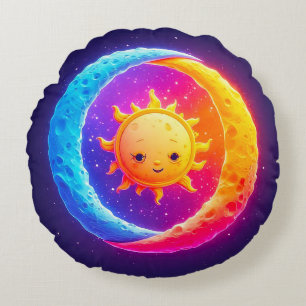 Coussins Ronds Soleil et Lune en harmonie stellaire capricieuse