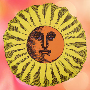 Coussins Ronds Soleil Hippie Heureux Souriant Jaune Céleste Vinta