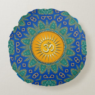 Coussins Ronds Soleil levant Royal Blue sarcelle OM Méditation