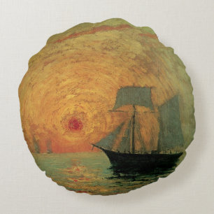 Coussins Ronds Soleil rouge par Maxime Maufra, impressionnisme Vi