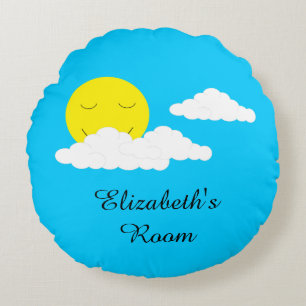 Coussins Ronds Soleil souriant avec nuages : Turquoise