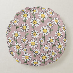 Coussins Ronds Sourires de marguerite heureuse Motif floral rose