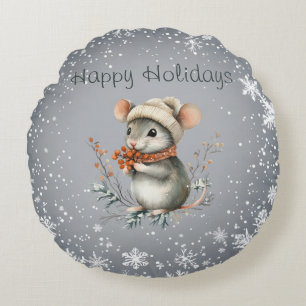 Coussins Ronds Souris d'hiver mignonne aux baies