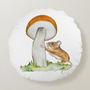 Coussins Ronds Souris drôle avec champignon sauvage